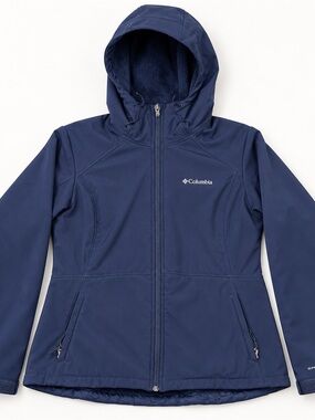 Columbia Omni-Wind Softshell Jacket Navy Fleece Lined Hooded Full Zip womens
